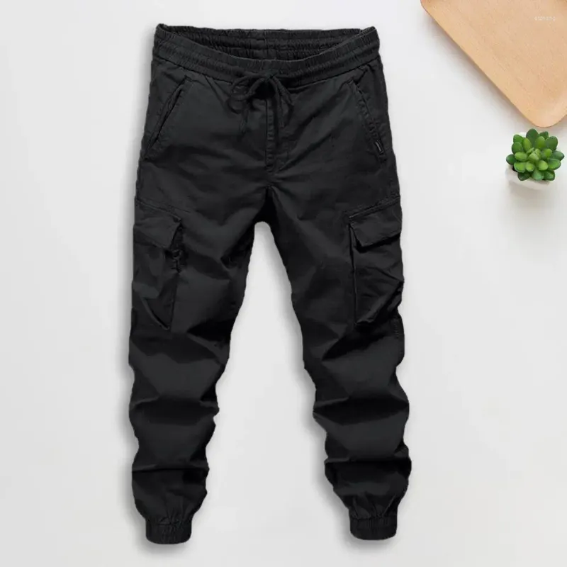 Men's Pants Men Work Casual Spring/autumn Cargo With Elastic Waist Drawstring Multi-pocket Outdoor Sport For Streetwear