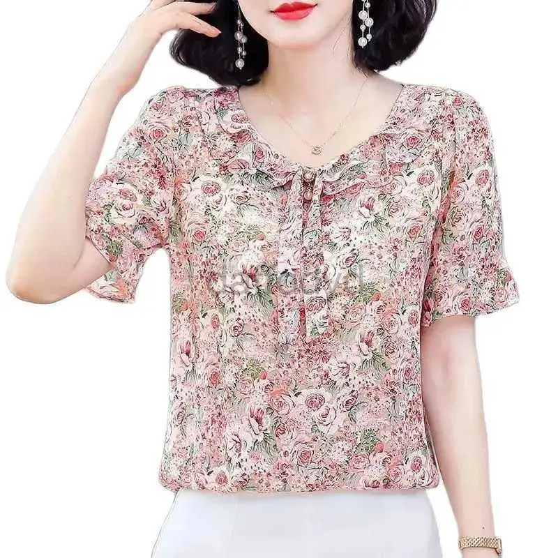 Chemises pour femmes Chemises Femmes Spring Summer Style Murffon Blouses Shirts Lady Casual Short Flare Sleeve Bow Coll Collar Blusas Tops DF4116 240411