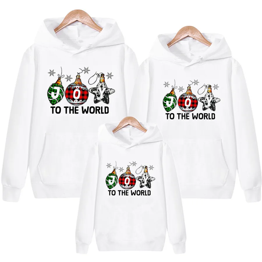 Härlig familjsmatchande jacka vit set Autumn Winter Top Joy to the World Christmas Hoodies Sweatshirts Xmas Gift Family Outfit