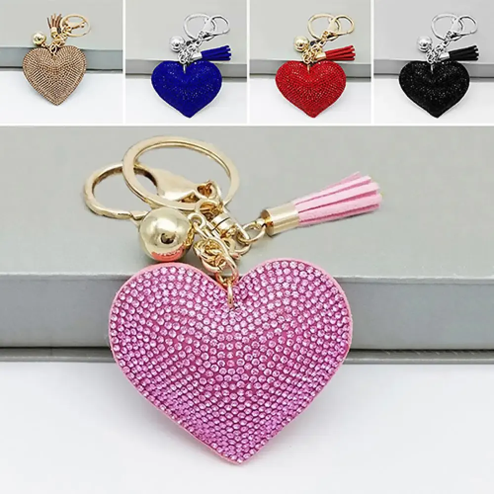 Anhänger Keychain Keyring Romantische blendende Strassknertone Love Heart Charm Fringe Keyring