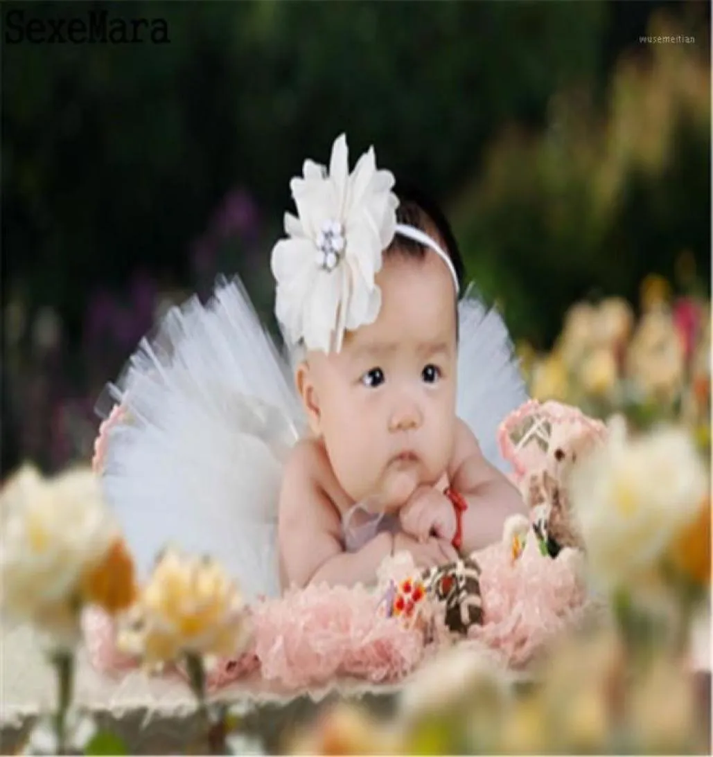 Weißer Tutu -Rock Blume Neugeborene Tutu -Rock und passende Blumenstirnband -Set Flauschige Mädchen Sommerbaby -Pografie Props16096357