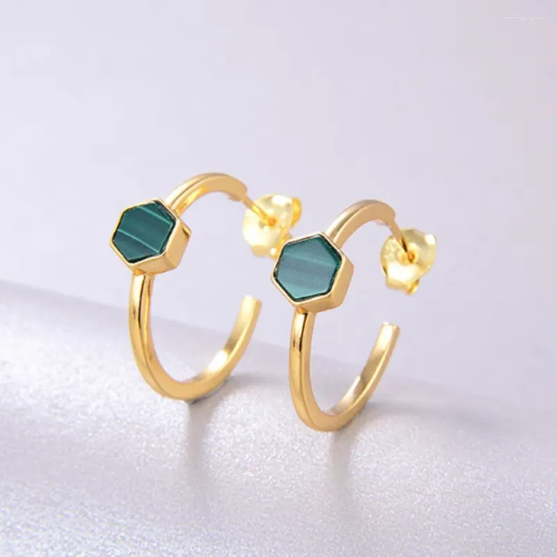 Boucles d'oreilles cerceaux Fine bijoux pierre précieuse malachite naturelle 925 Silver 18k Oreau d'oreille en or pour les femmes