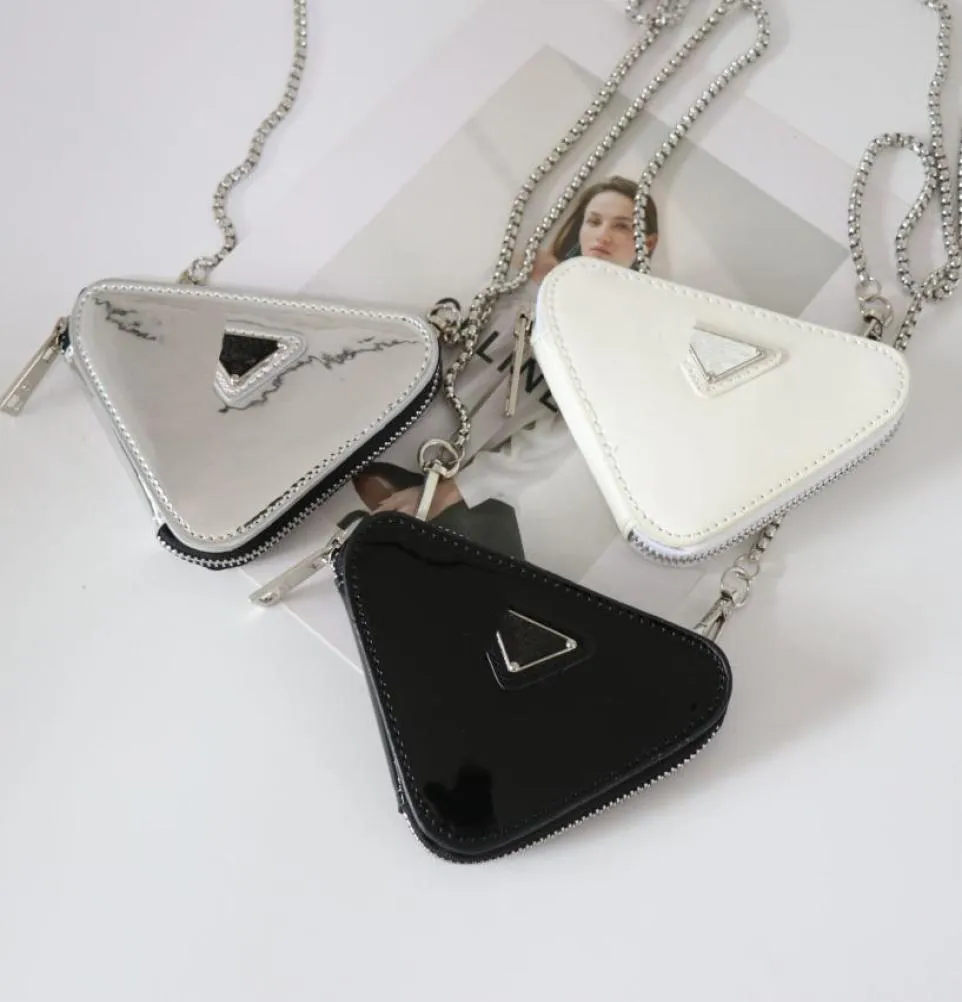 Mini Duffel Bags Triangle Chain Bag Silver Mirror One Shoulder Oblique Crossbag Ladies2447613