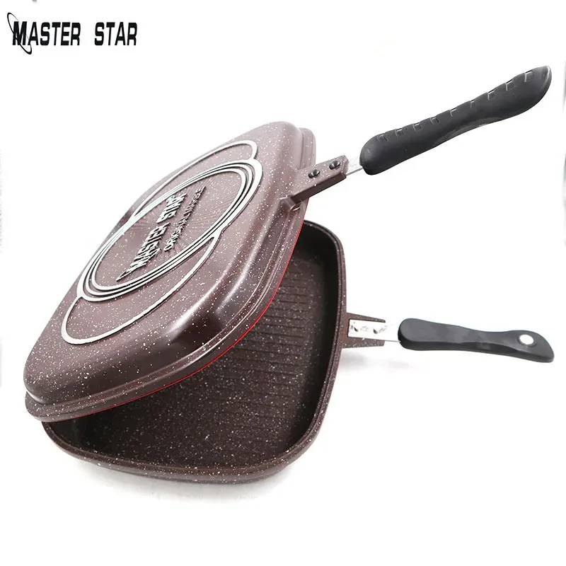 Master Star 3640cm Dubbelzijdige Fry Pan Diecasting grill anti -aanbak Nitaanbak bbamping kookgereedschap duurzaam gaskookgerei 240402