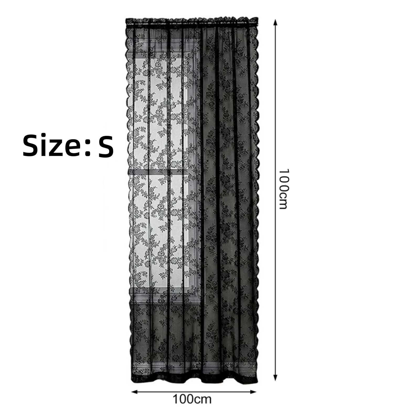 Window Drape Attractive Dustproof Long Lasting Floral Patterned Black Lace Sheer Curtain Home Supplies