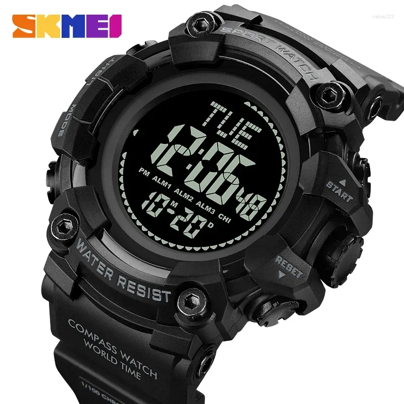 Polshorloges skmei 2037 50m waterdichte back light digitale polshorloge reloj hombre wereldtijd kompas aftellen countdown sport horloges heren