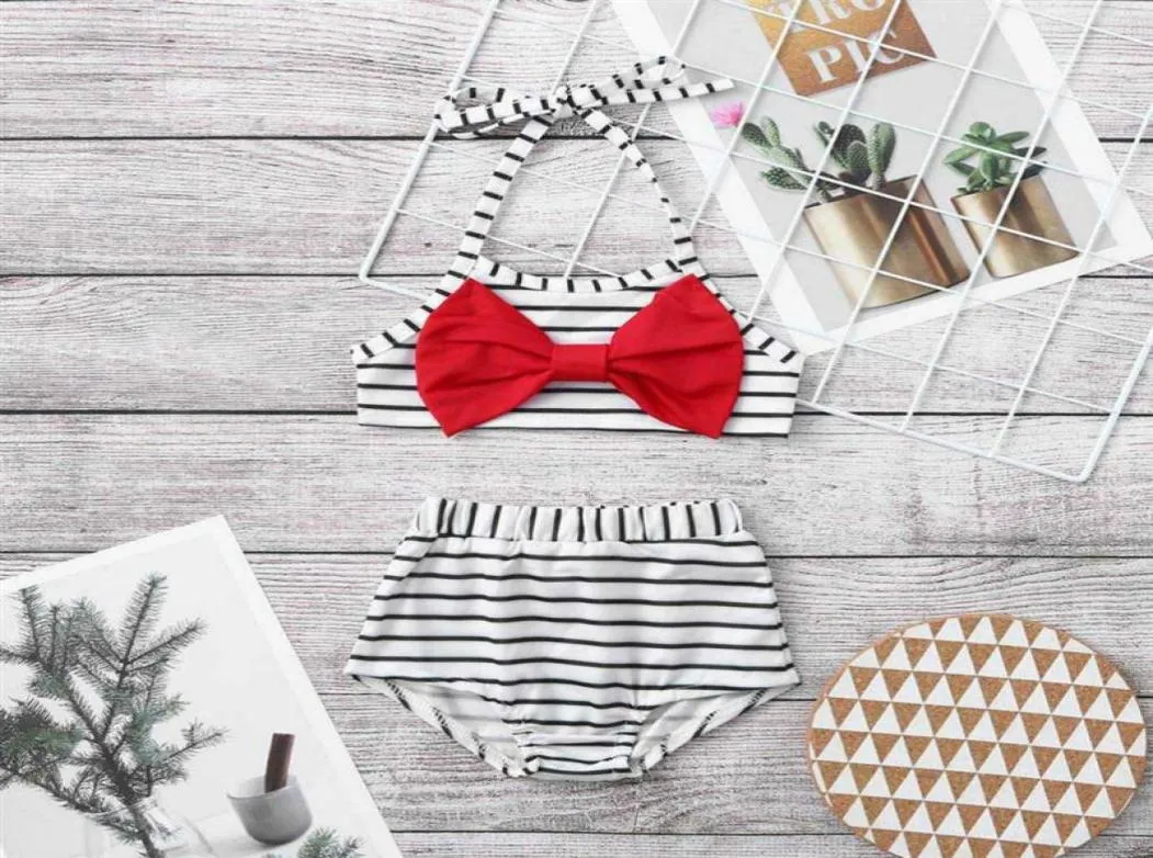 2020 Girls Fashion Swimming Suits Baby Kids Designer Stripe Stripe Sling Style Sweat اثنين