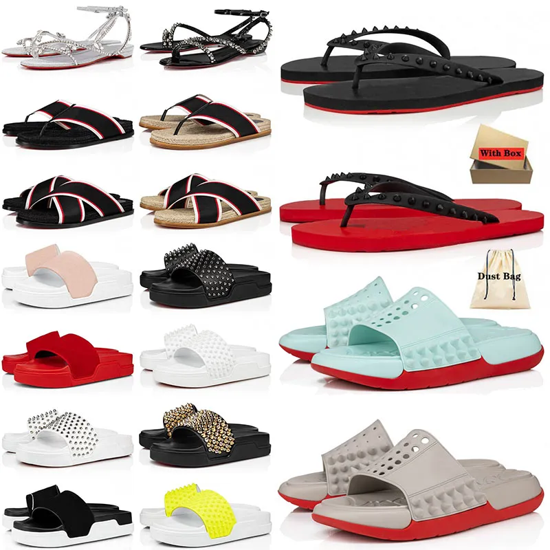 christians louboutins red bottom sandals slides 2023 With Box Designer Men Women Leather Rubber Flip Flop Luxury Loafers Slides Luxury Sandal  【code ：L】