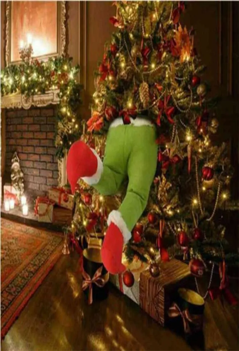 Année le voleur décorations d'arbre de Noël Grinch volé les jambes elfe en peluche Cadeau drôle pour les ornements pour enfants 2109108763434