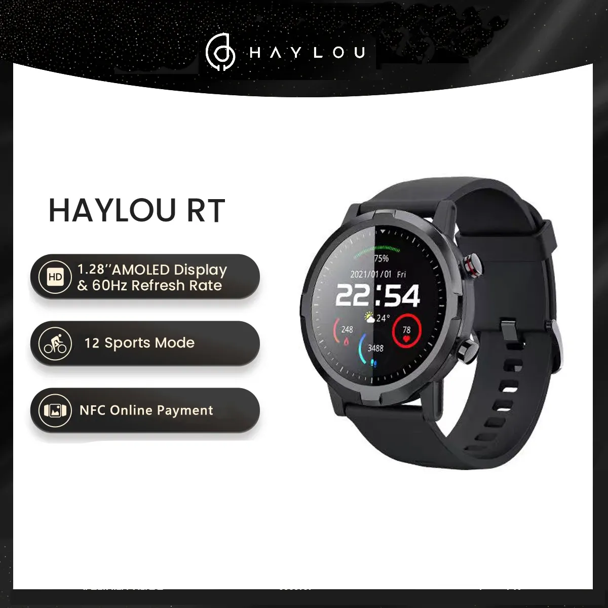 Relojes Haylou Rt Smart Watch Men 1.28 pulgadas Impermeable Sport Fitness Heart Heart Oxygen Wapatch Smartwatch Man para Xiaomi Huawei