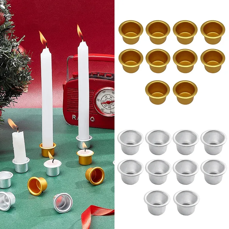 10pcs color de ouro xícaras de vela redonda de vela reutilizável de alumínio Fazendo bandejas DIY Candlestick Acessório Decoração de casa Recipiente de velas