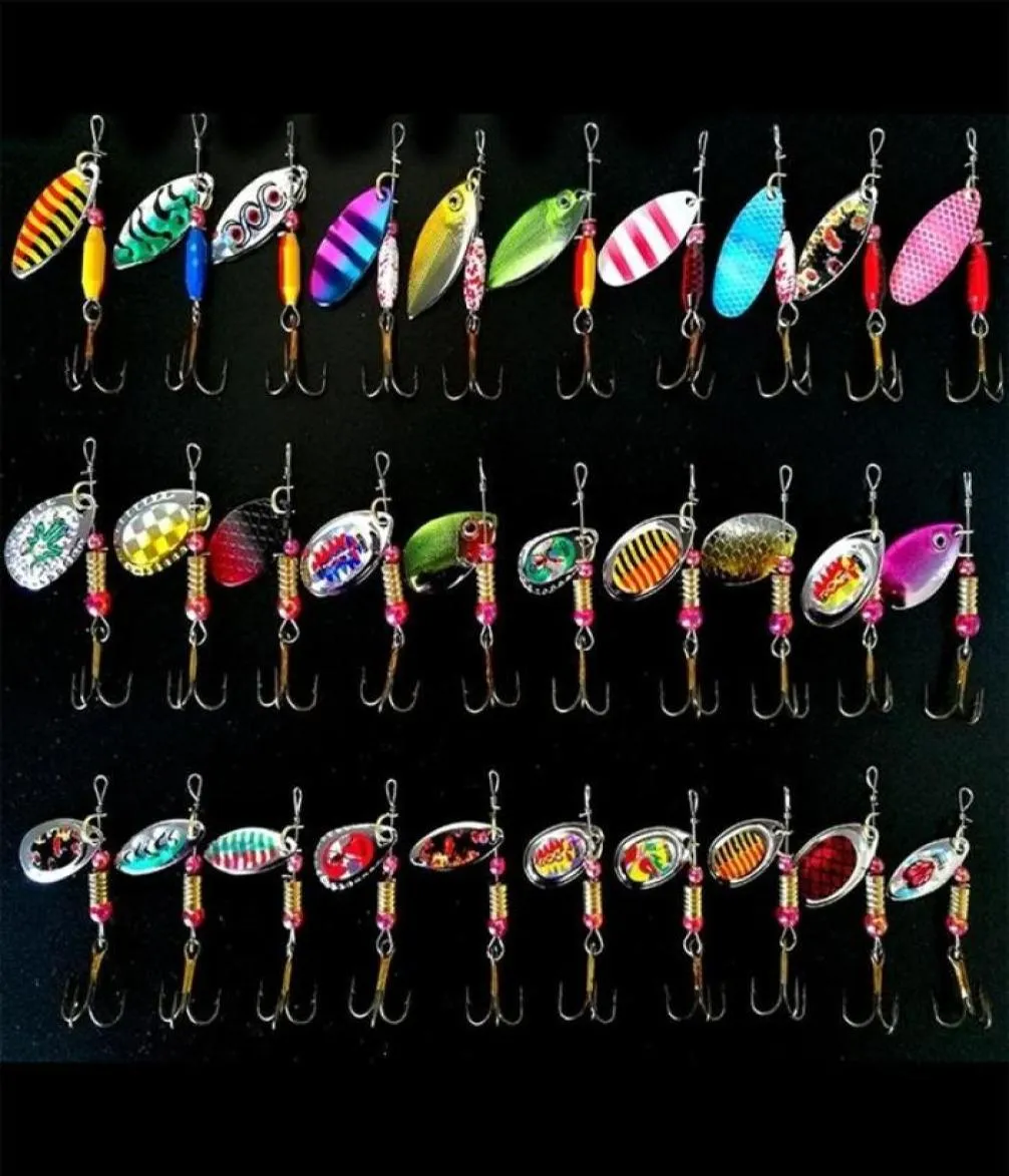 30 st loT spinners fiske lockas blandad färgstorlek vikt metall sked lockar hårt bete fiske tackla metall lure atificiell lock 201039903461