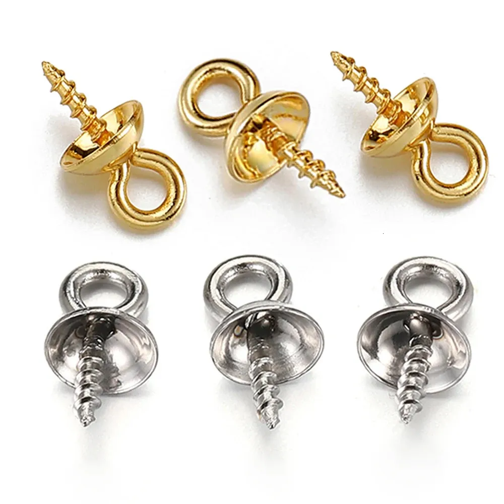 50pcs Gold Color Stainless Steel Screw Eye Pins Bail Top Drilled Beads End Caps Pendant Charms Connectors for DIY Jewelry Making 240408