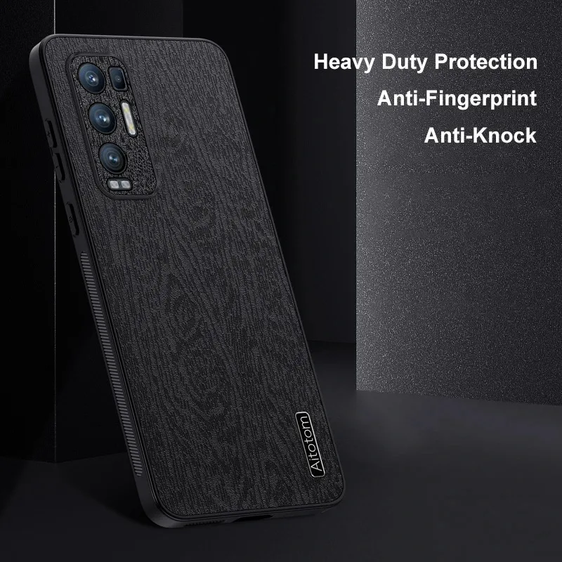 Telefonfodral för OPPO Hitta x3 Neo x3 Lite Luxury Pu Leather Cover för Oppo Reno 5 6 Pro Plus 5G Wood Pattern Silicone Case Coque