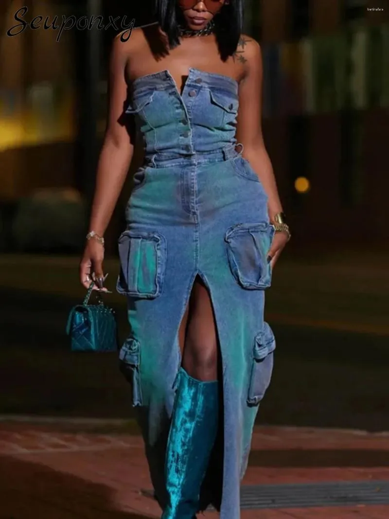 Celebrities Solid Color Patchwork Strapless Long Dresses Celebrities Solid Color Patchwork Strapless Long Dresses