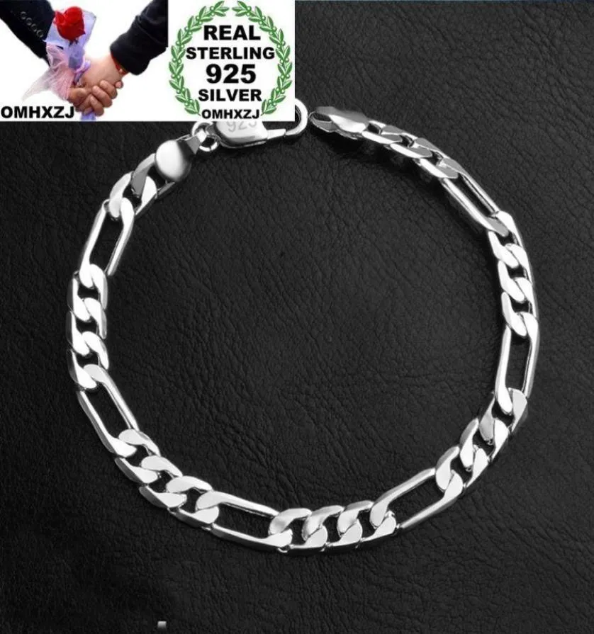 OMHXZJ Whole Personality Bangle Fashion OL Man Party Wedding Gift Silver Flat Chain Thick 925 Sterling Silver Bracelet BR1199803658
