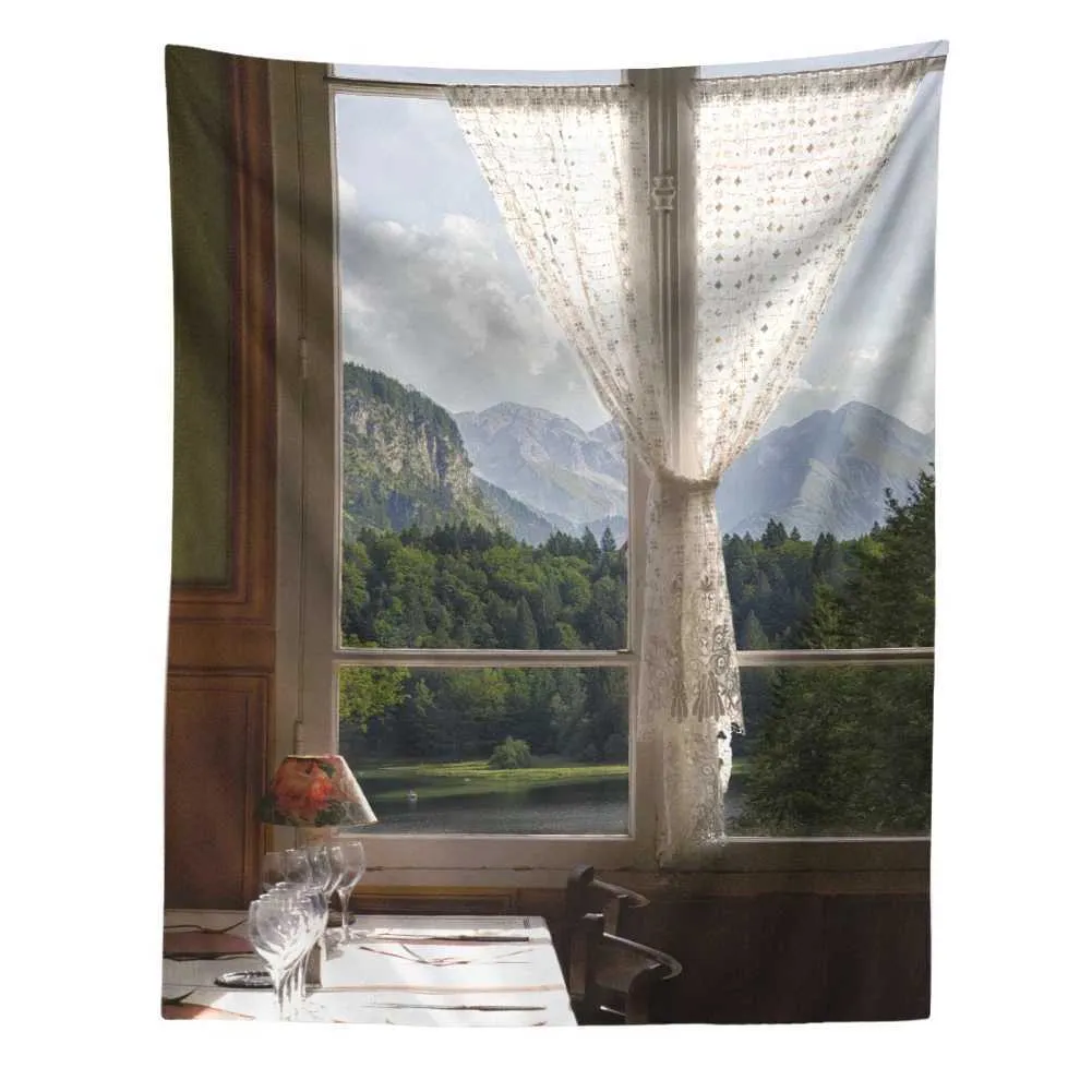 Гобери окна пейзаж гобелен стена винтажный декор для девушек декор Бохо эстетическая эстетическая спальня йога матрас R0411