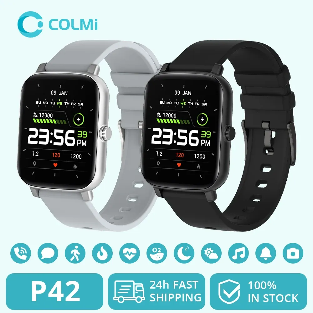 Bekijkt Colmi P42 Smart Watch voor mannen, HD IPS -scherm Sport Fitness Watch IP68 Waterdicht Bluetooth Call Smartwatch voor Android iOS -telefoon