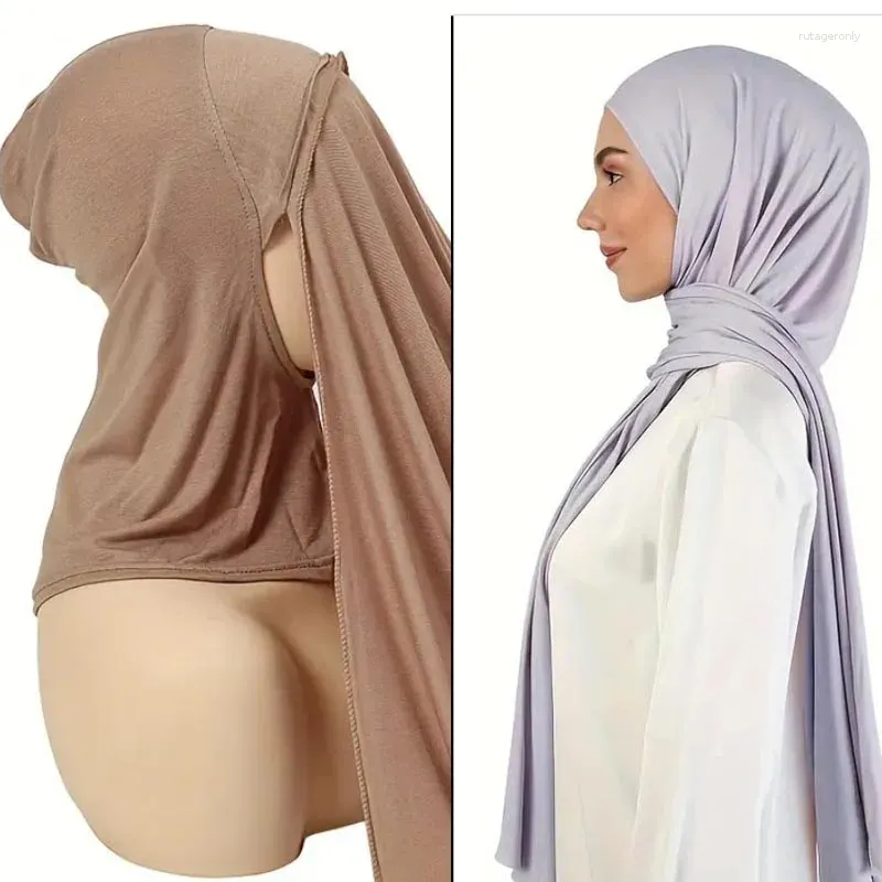 Vêtements ethniques faciles à porter Hijab avec pull modal Écharpe instantanée respirante mince 2 en 1 intégration Casual Elastic Head Wrap