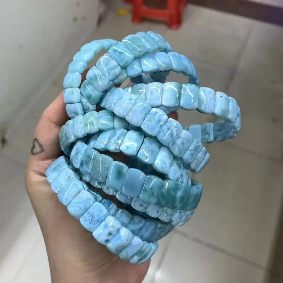 Save Big on Bulk Larimar Gemstone Beads Copper Bracelet For Ladies, Natural  Gemstone Beads Wholesale, Genuine Copper Pectolite Gemstone Bangle,
