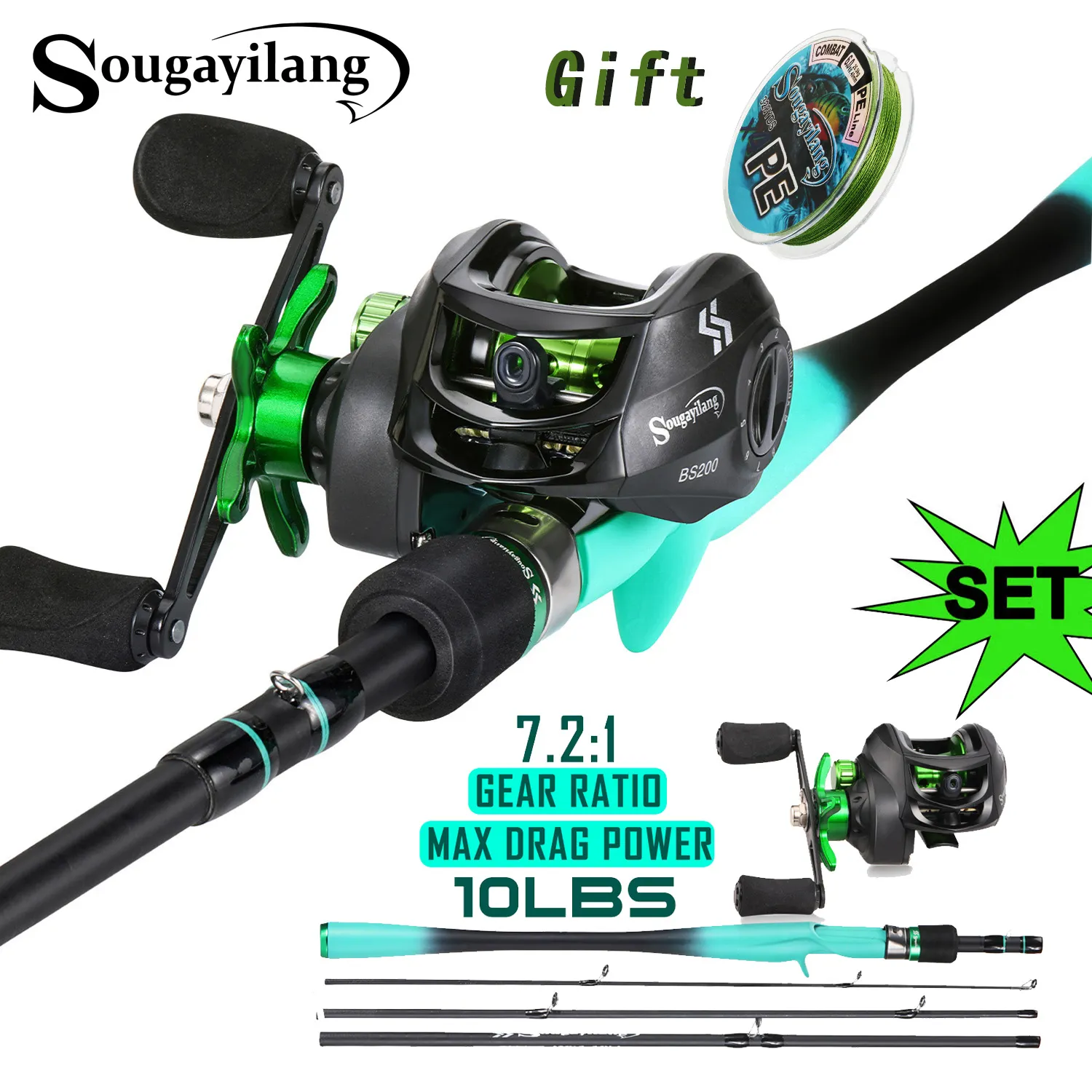 Sougayilang Max Baitcasting – Moulinet 8.0:1 Fibre Carbone 8,2 Kg Frein Magnétique + Centrifuge