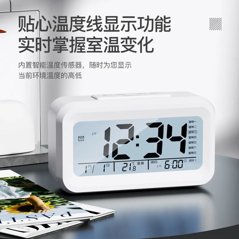 Desk Digital Clock Table Electronic Sound Control Backlight 12/24 Alarm Ringtones Bedrooms Bedside Kids Home Decor