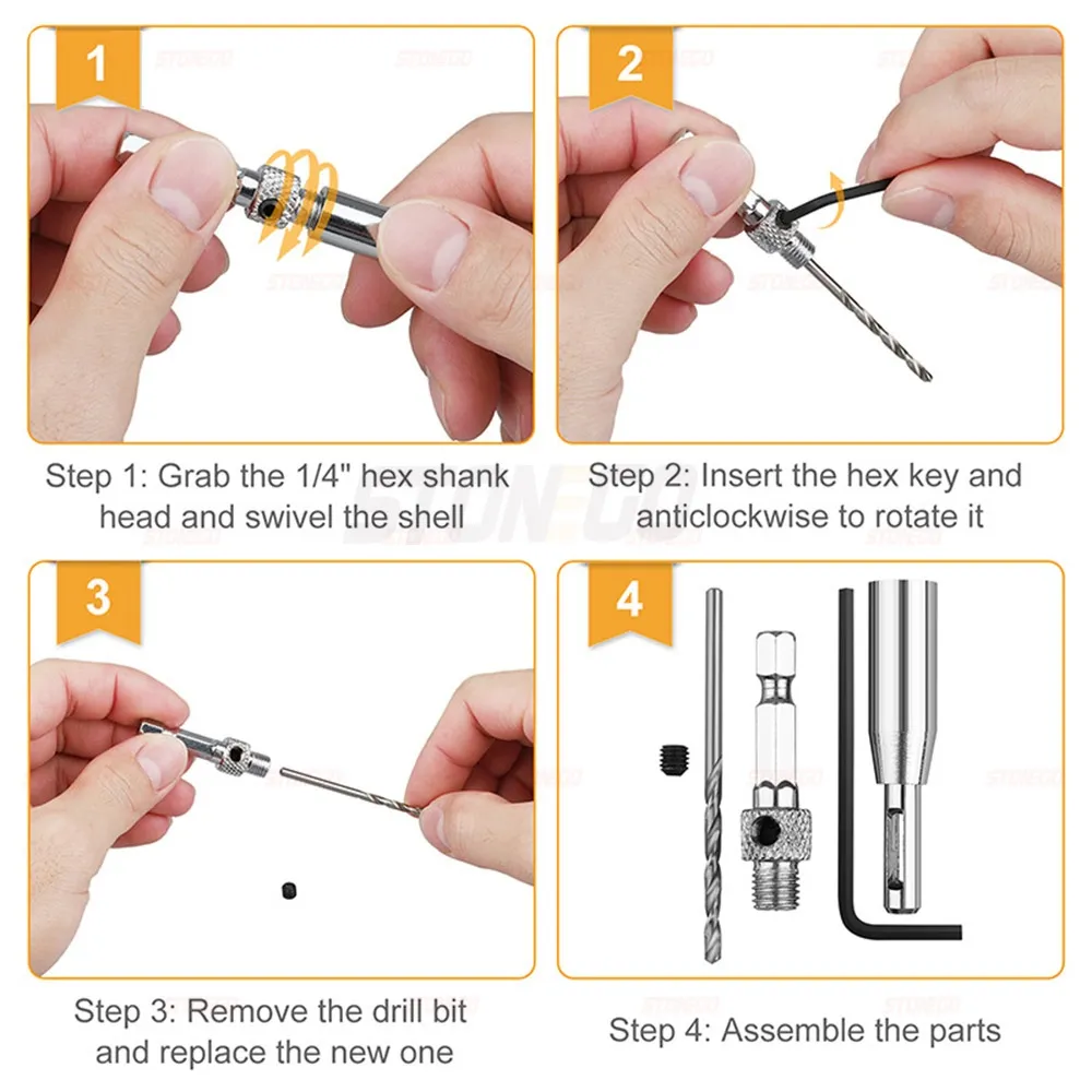 STONEGO Self-Centering Core Drill Bit Set for Woodworking, with Hole Puncher and Hinge Tapper 4/7/16PCS