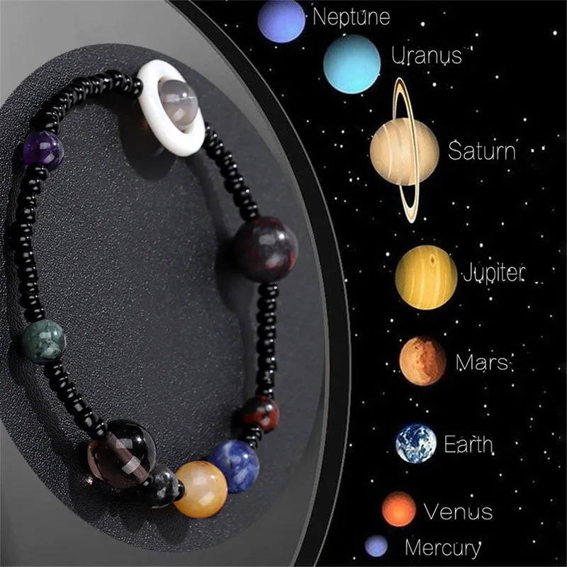 Osiem planet koraliki bransoletki wszechświata naturalnego kamienia galaktyki Układ słoneczny Bracelety dla mężczyzn kobiety joga Energy Bindband biżuteria
