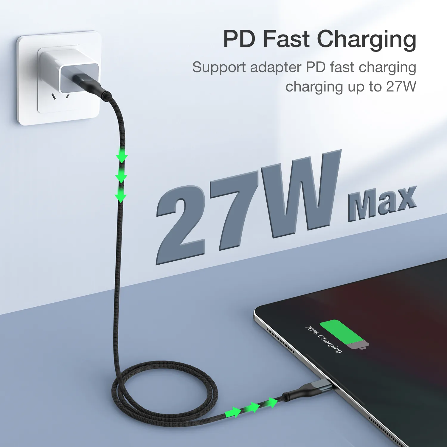 PD 27W Cable USB Type C for iPhone 14 13 12 11 Pro Max X 7 8 Plus SE iPad MacBook Fast Charge Charger Cord
