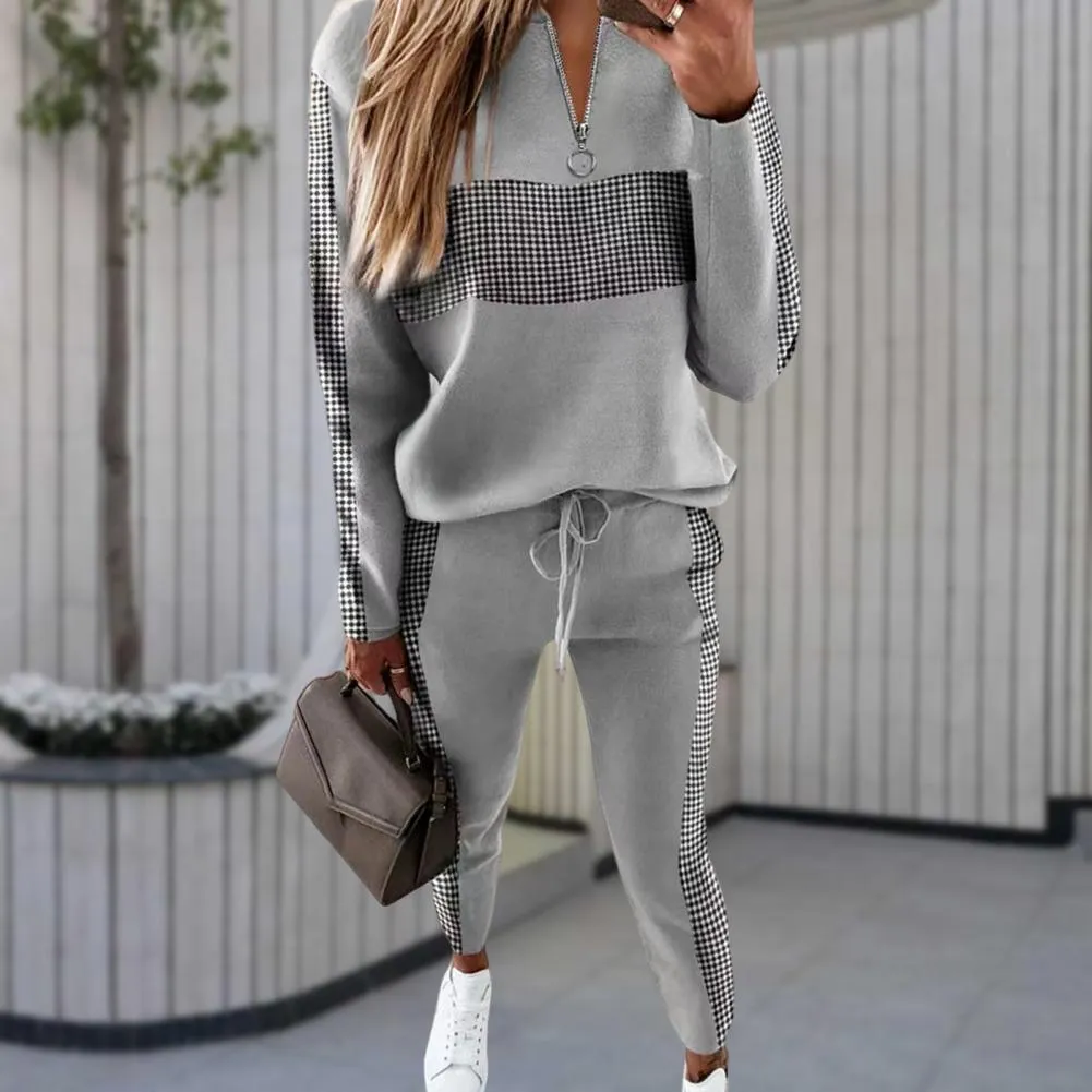 Women Tracksuit Sports Casual Sweatshirts Trousers Two Pieces Drawstring Zipper Pockets Women Tops Pants Set Hooded Sweatshirts