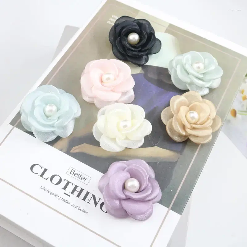 Decoratieve bloemen Fabric Pearl Rose Flower Diy Hairspin hoofdtooi broche kleding gaas accessoires