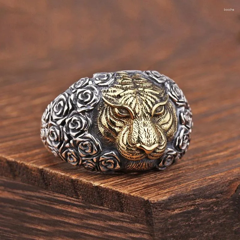 Anéis de cluster dominante tigre ouro colisão de prata homens anel de abertura tamanho da moda S925 Escultura de rosa de rosa Acessórios de dedos