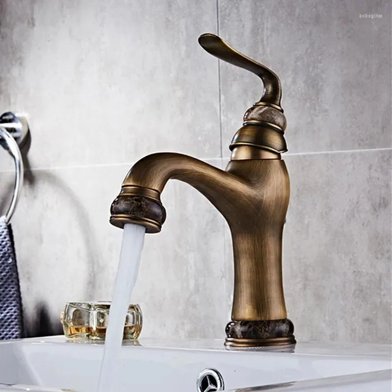 Robinets de lavabo de salle de bain robinets de bassin Antique Brass Water Bilker Tap Luxury Jade Wash Taps
