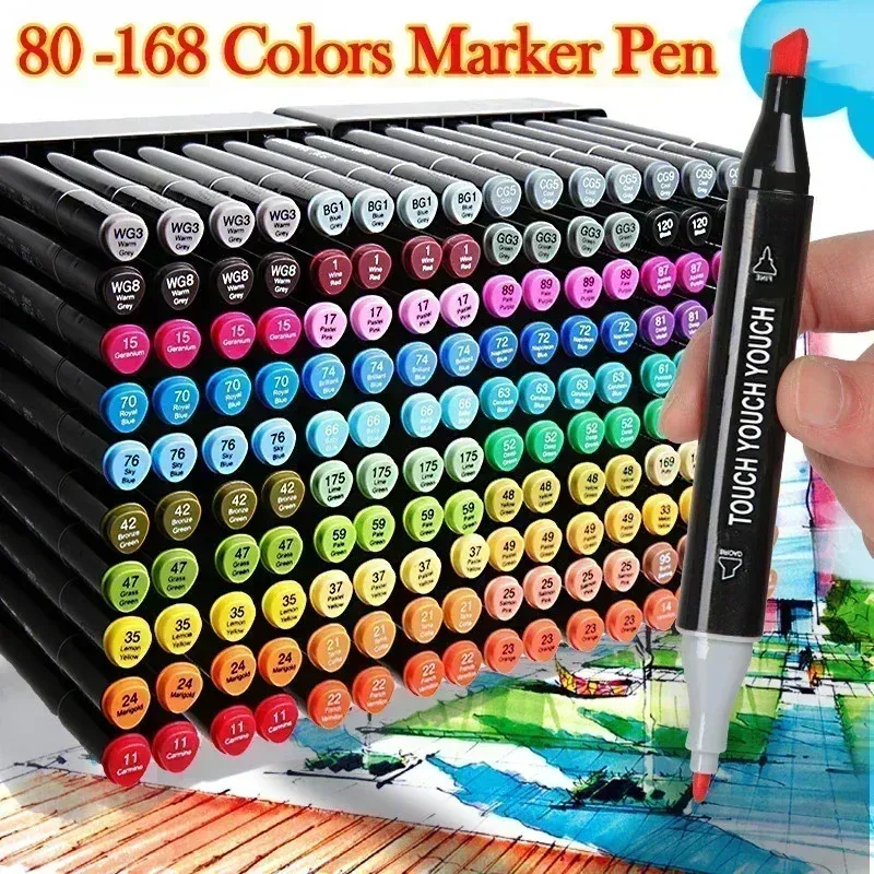 168 Farben Dual Tipps Highlighter Marker Set für Comic Art Sketch Graffiti Aquarell Koreaner Schreibwaren lebendiger Malvorlagen 240328