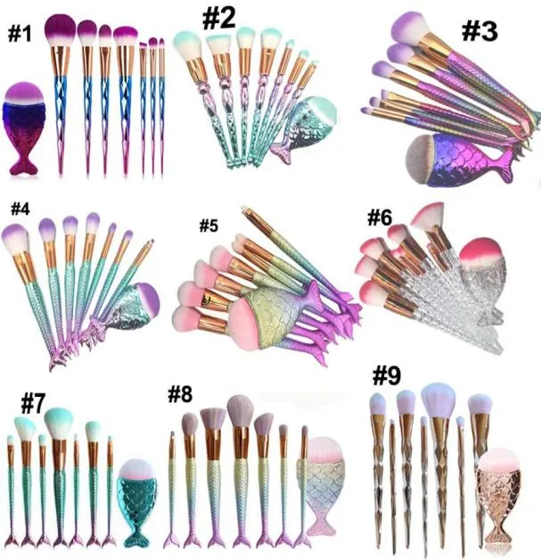 8pcs Makeup Brushes Set Mermaid Shaped Foundation Powder Eyeshadow Blusher Contour Brush Kit Tool DHL 5224254