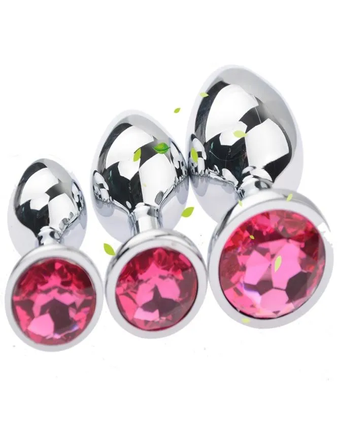 Factory 1 Large 1Medium 1Small sizes Stainless Steel Attractive Butt Plugs Rosebud Anal Sex Jewelry Jewelled buttplugs M1060255