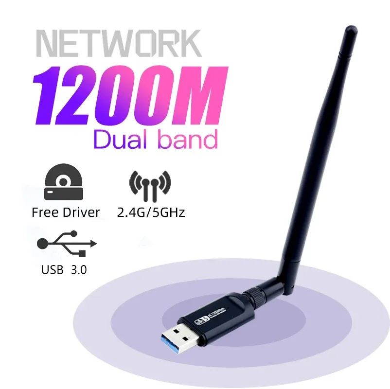 Karty podwójny pasm USB RTL8812BU 1200 Mbps bezprzewodowy AC1200 WLAN USB WiFi LAN Adapter 802.11ac z anteną na laptop