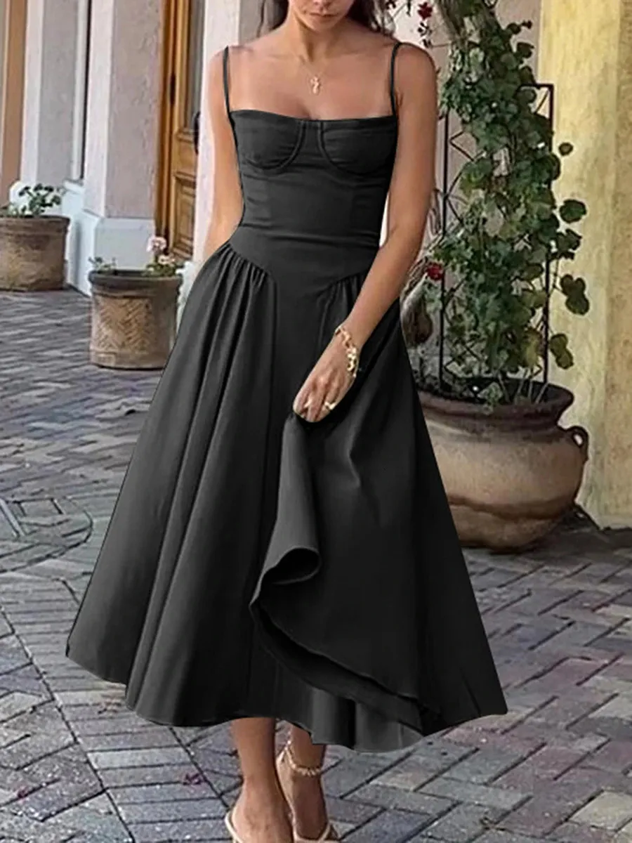 Poitrine enveloppée Aline Dres Spaghetti Spaghetti Spaghetti Backless Corset Elegant Party MIDI DRESS Streetwear 240402