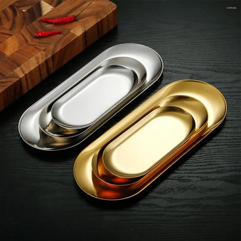 Plates Stainless Steel Dining Plate Nordic Nut Fruit Cake Tray Oval Western Steak Dish Gold Sliver Towel Kitchen