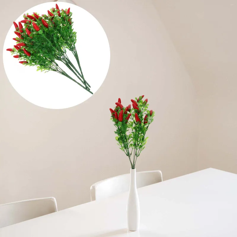 Dekorativa blommor 4 PC: er Artificial Pepper Peppermint Plant Plast Simulation Chili Bouquet Dekorera