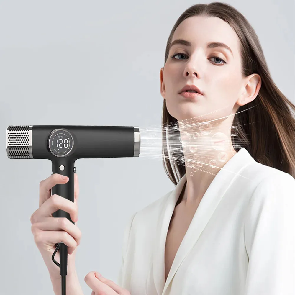 Sèche-cheveux à haut débit sans balais à ions multi-fonctions 3-en-1 sécheur de cheveux avec LCD Température Afficher la boîte cadeau haute puissance 240408