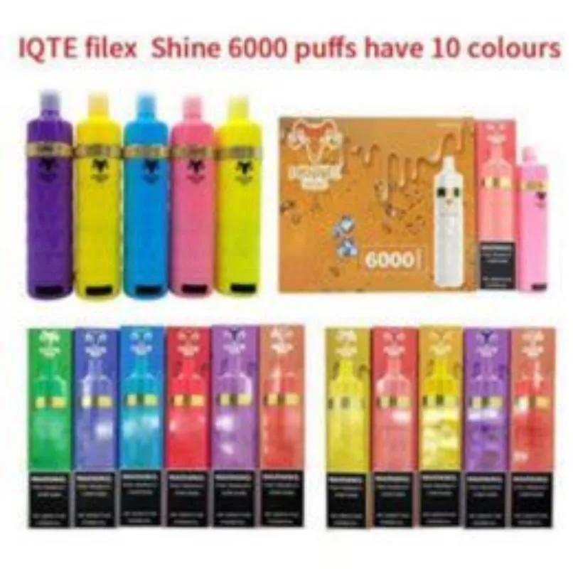 Vaporizer caneta original iqte filex brilho 6000 bafords speed vapers desequáveis 850mAh Bateria 15ml pré -enchido 10 coloridas