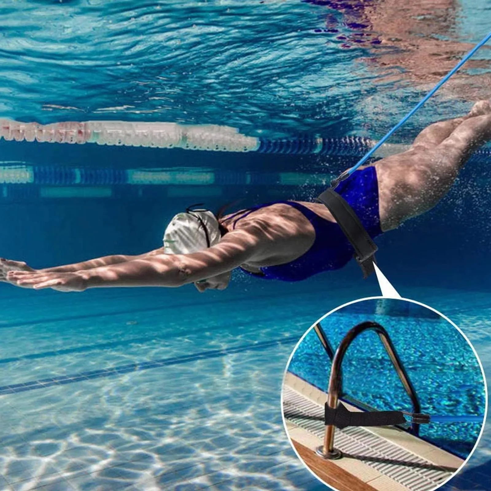 2/3/4m einstellbarer Schwimmtraining Widerstand Elastizitätsgürtel Schwimmbad Übende Sicherheitsseile Latex Röhrchen Schwimmtrainingsseil