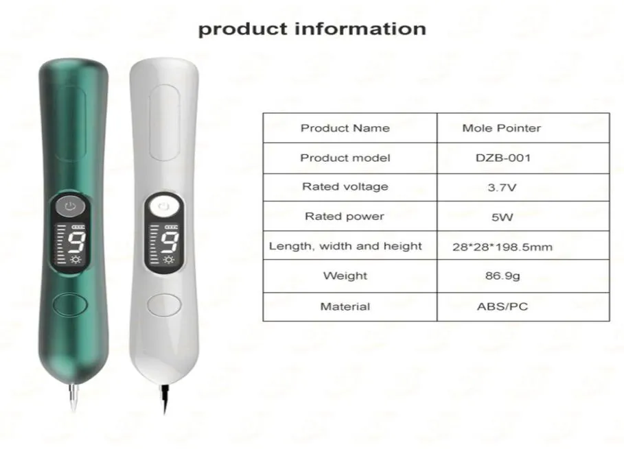 LCD Laser Plasma Pen Mole Remoção de Freckle Máquina de instrumentos de beleza de beleza Máquina de defeito escuro Removedor de tags de pele escura Ferramenta 9 Nível com 6991805