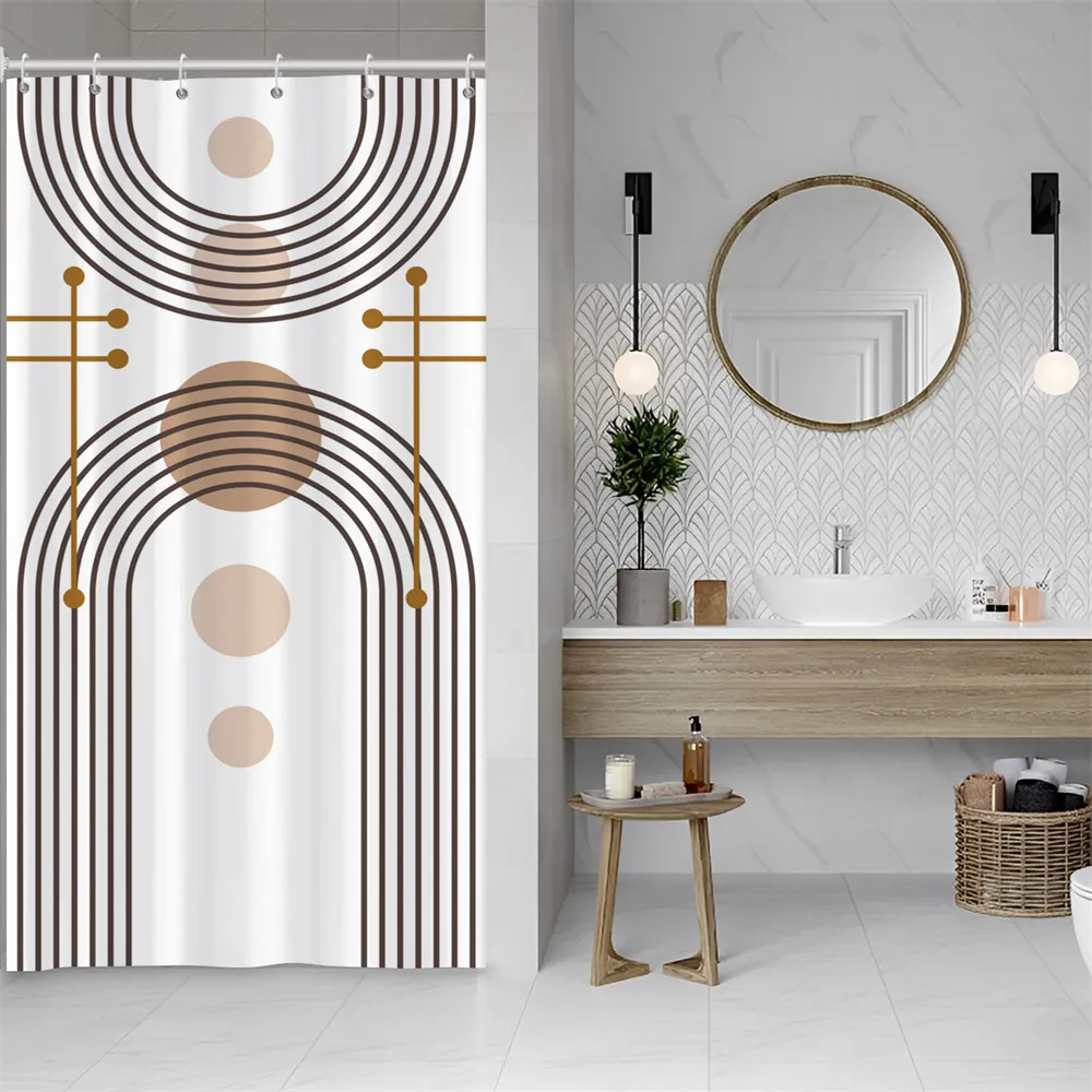 90x180cm北欧抽象アートシャワーカーテン防水ポリエステル幾何学的ストライプアークサークルバスバスルームの装飾用のサークルバスカーテン