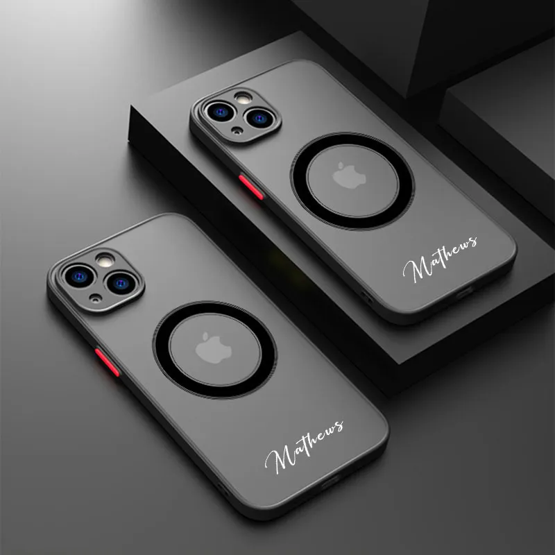 Для магнитной матовой брони для iPhone 15 14 13 12 11 11 Pro Max персонализированные индивидуальные названия Shock -Reseect Cover Case