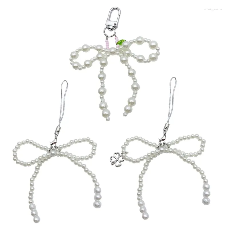 Keychains Pearl kralen Bowknot Telefoon Charme Bandensleutels Hangende hangers Bag decoratie