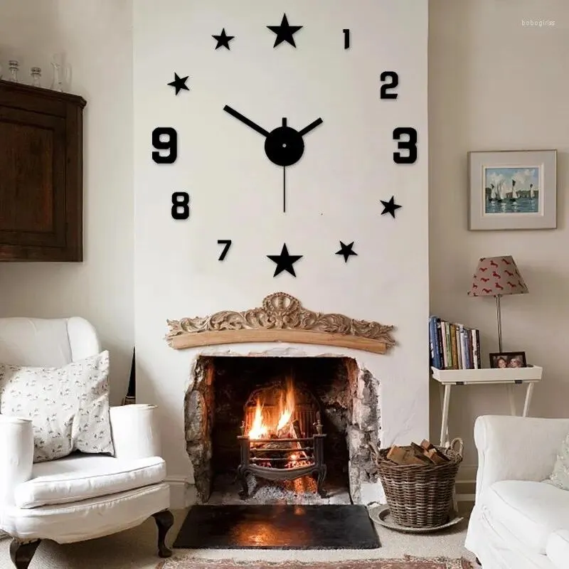 Horloges murales 1pc 40cm Black Star Mute Mute DIY Clock pour le salon CHAMBRE BURIS MOURNAL MAIS