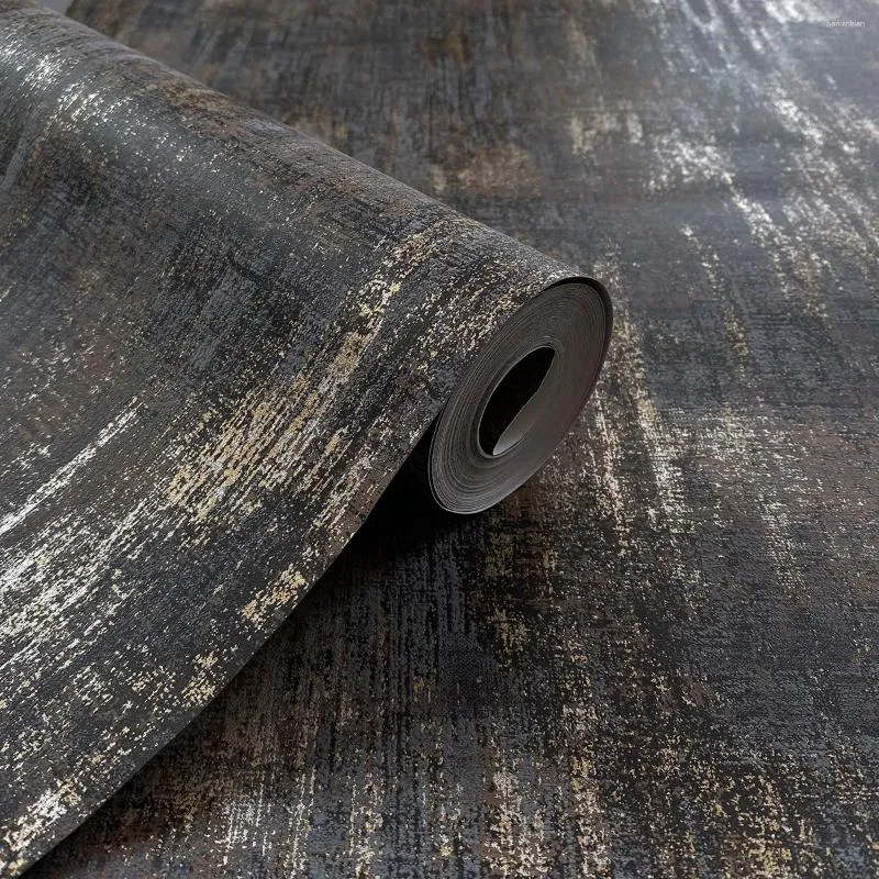 Wallpapers 10M Industrial Distressed Texture Wallpaper Charcoal Gold Metal Retro Roll El