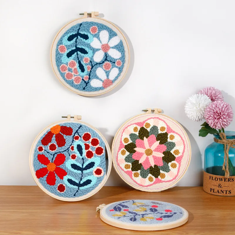 DIY Punch Needle Embroidery Kit met garen Floral Pattern Starter Kit Magic Tufting Set Porken Cross Stitch Tools voor breien